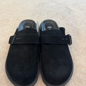 Zara Black Suede Mules